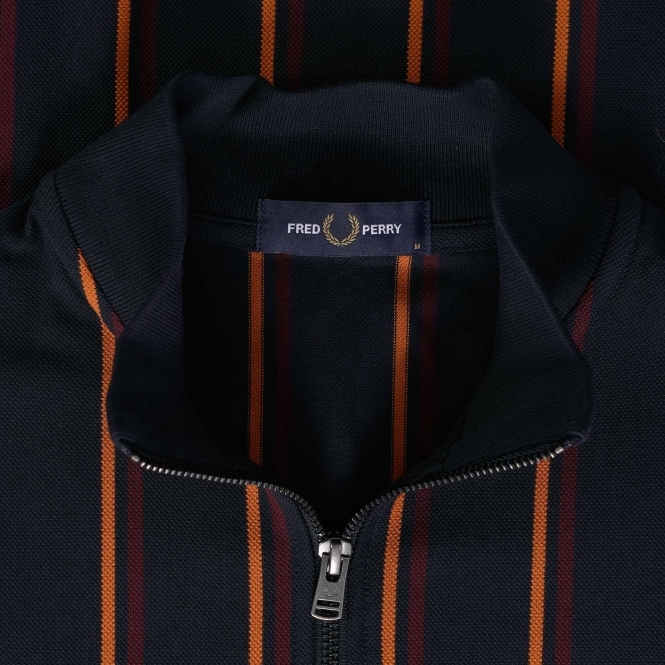 Fred Perry Striped Panel Pique Top in Navy