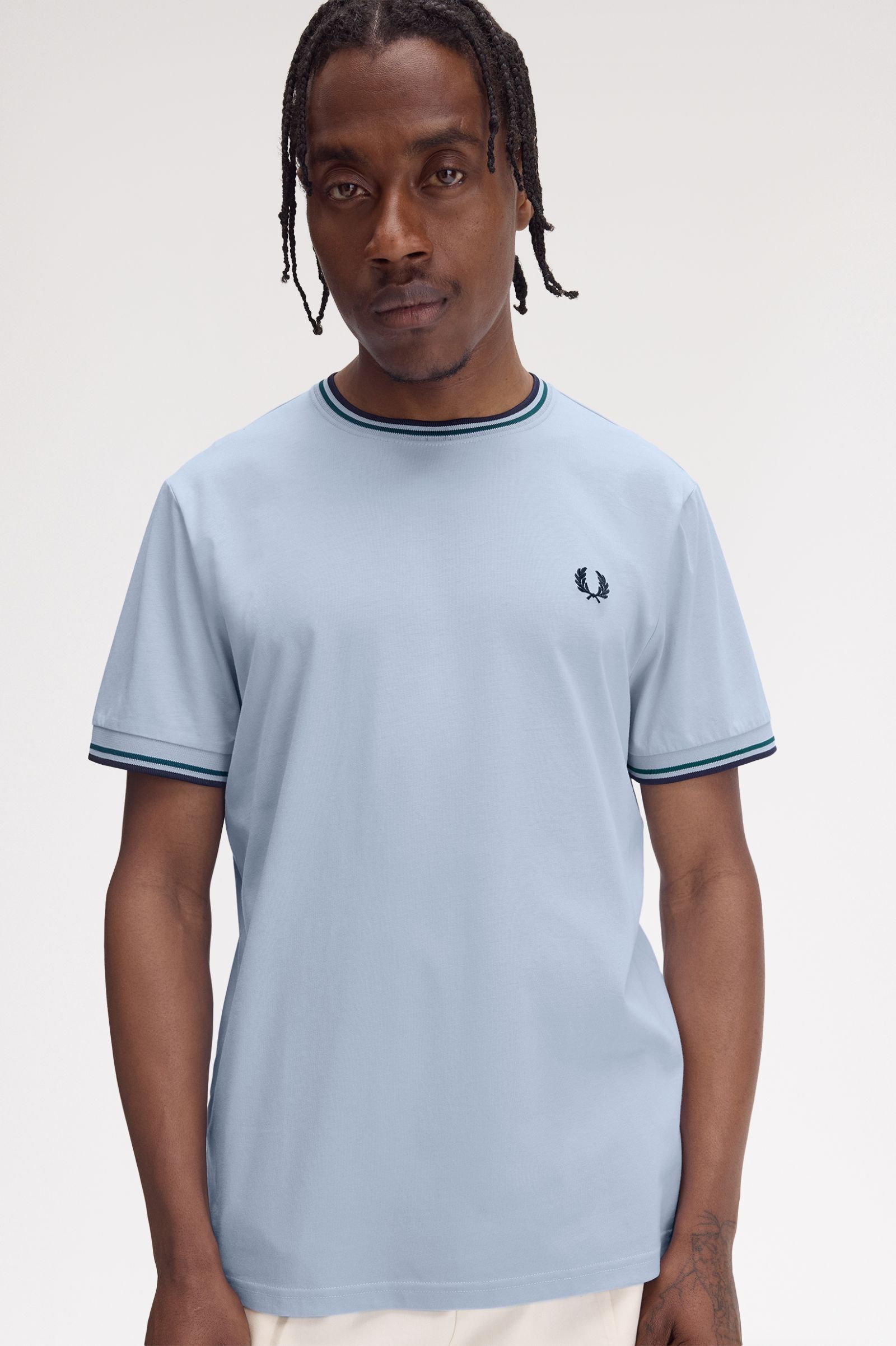 Fred Perry Twin Tipped T-Shirt in Light Smoke/Petrol Blue/Navy 