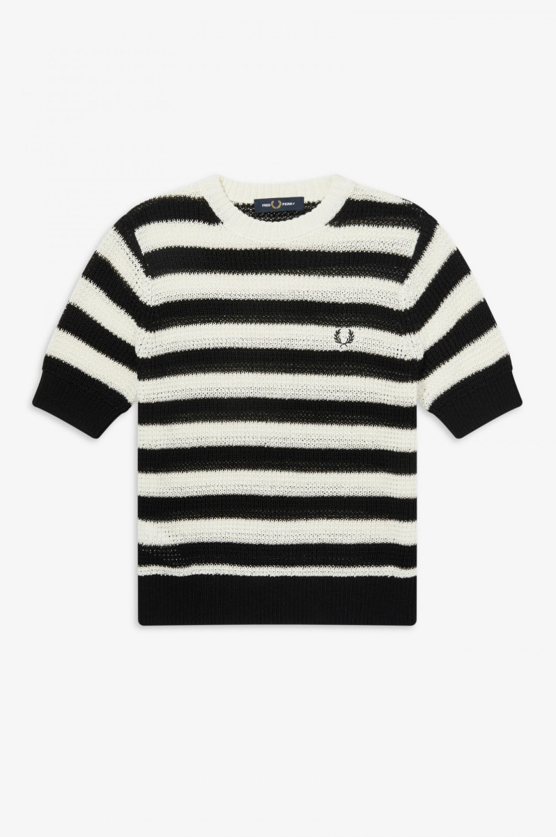 Fred Perry Stripe Knit Jumper White-10