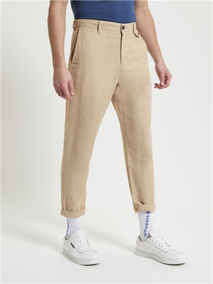 Ben Sherman Linen Cotton Trousers in Stone